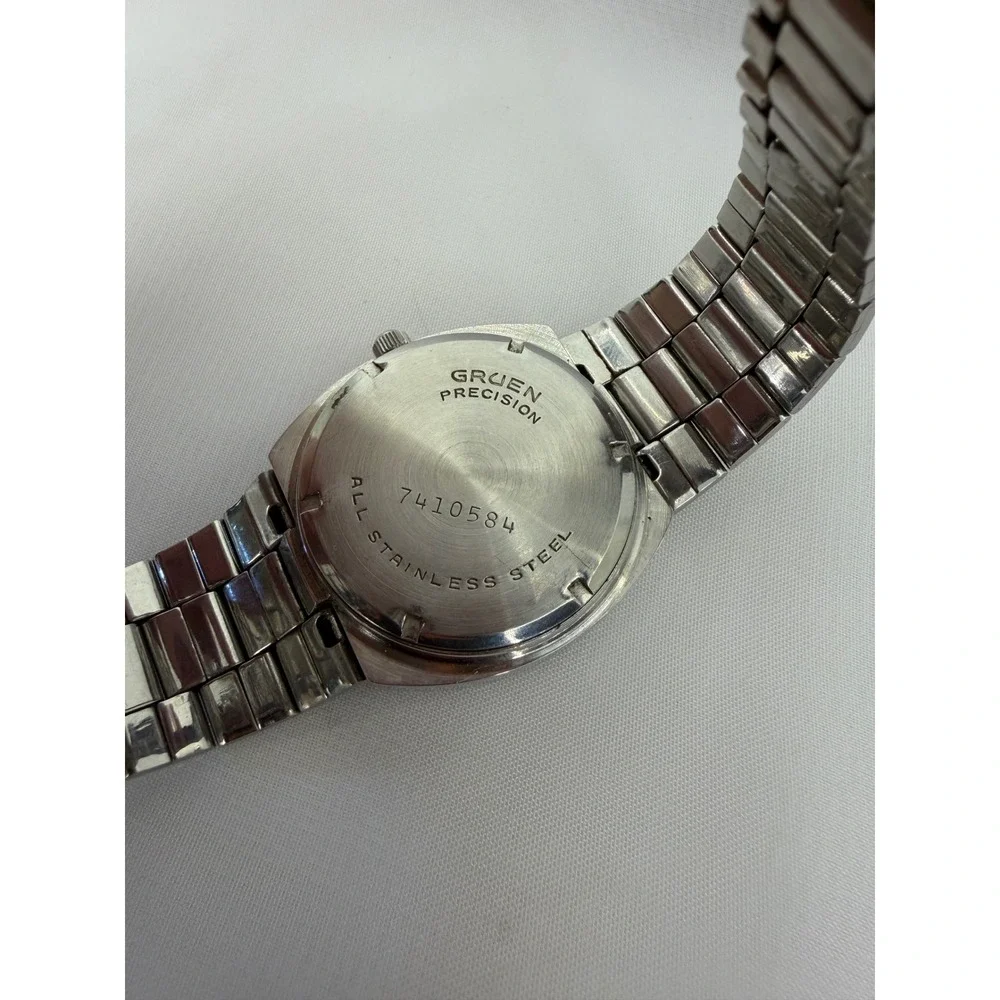 Vintage Gruen Precision LCQ Digital Watch Stainless 7410584 For Parts Repair